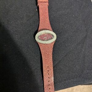 Red Textured Watch with Oval Face